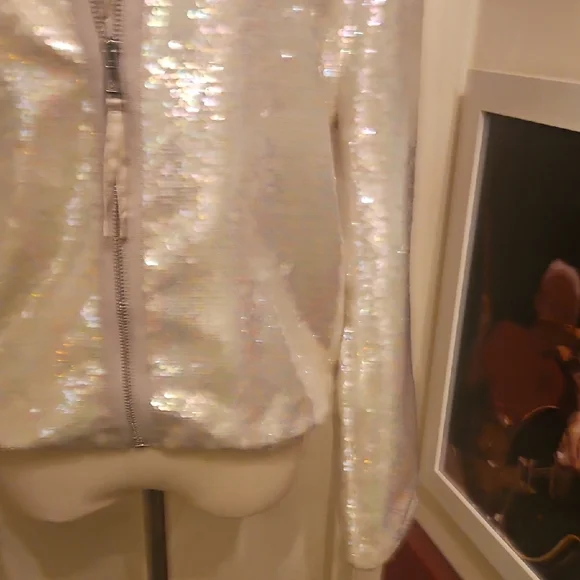 Elie Tahari Sequin Bomber Jacket - Cream - Picture 5 of 8